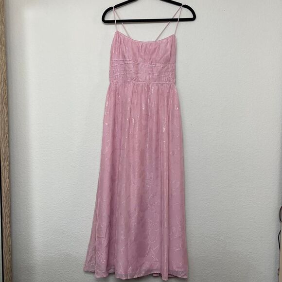 Forever 21 Pink Floral Corset Maxi Dress Glitter Detail Tie Waist Size XL Fairy - Picture 8 of 8